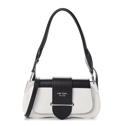 Prada City Calfskin Sidonie Shoulder Bag White Black 1 of 7