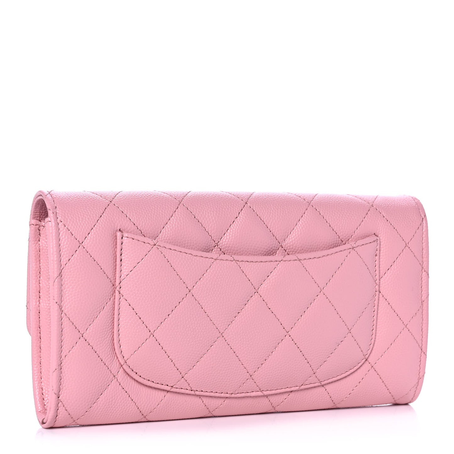 Caviar Quilted Large Gusset Flap Wallet Light Pink