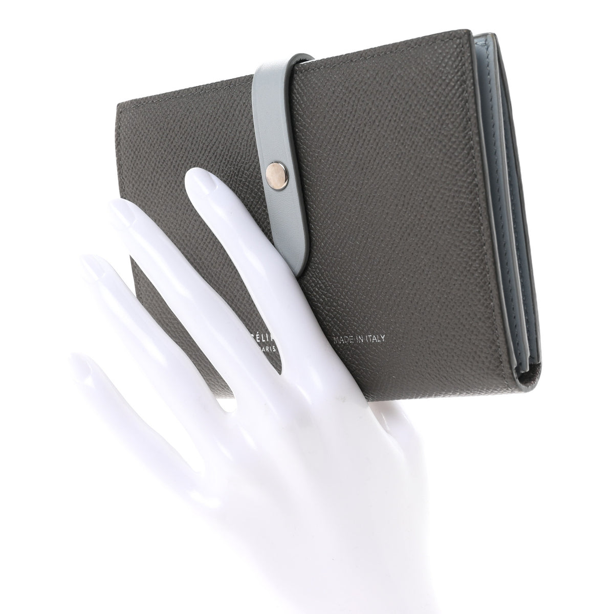 Grained Calfskin Medium Multifunction Strap Wallet Pebble Mineral