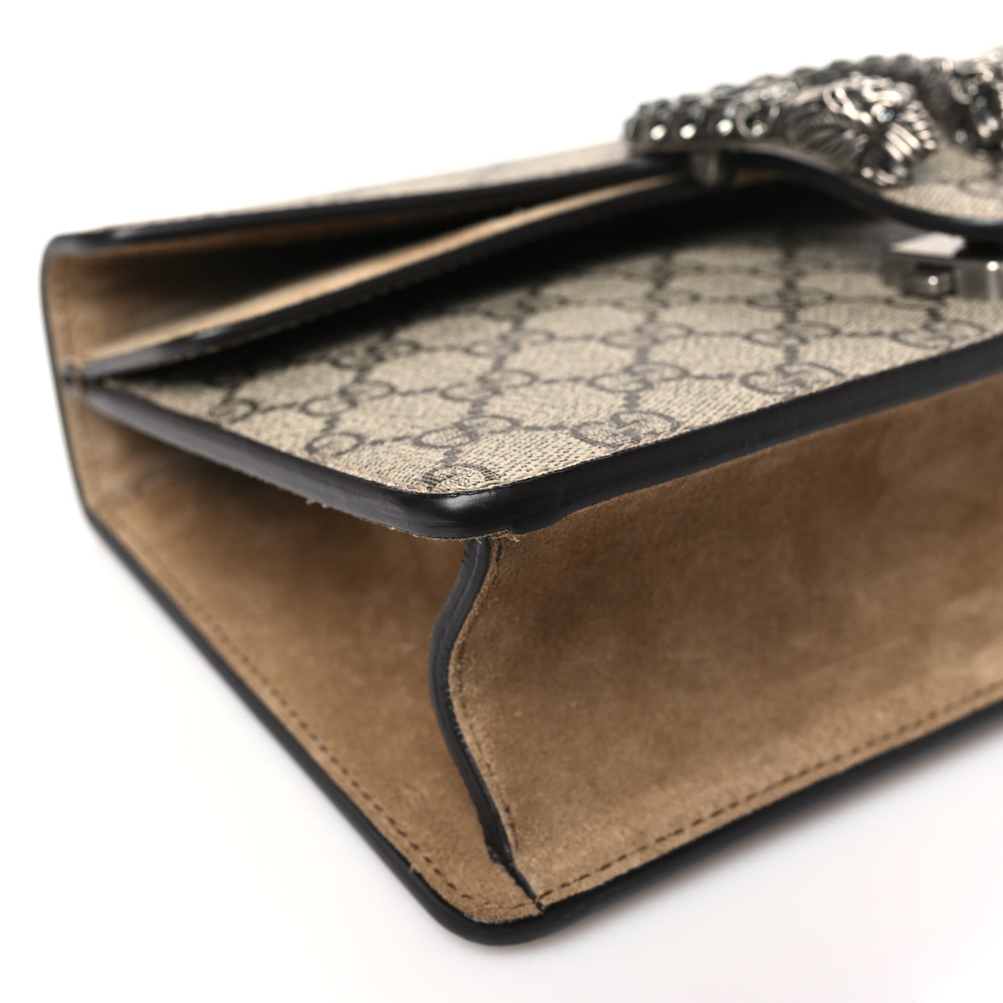 GG Supreme Monogram Suede Crystal Small Dionysus Shoulder Bag Beige Ebony Taupe