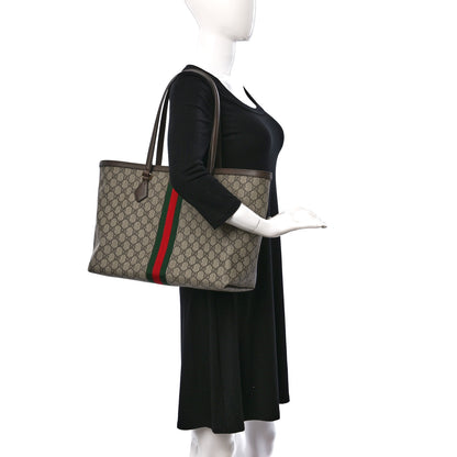 Gucci GG Supreme Monogram Textured Calfskin Web Medium Ophidia Shopping Tote Beige Ebony New Acero 2 of 9