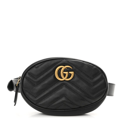 Gucci Calfskin Matelasse GG Marmont Belt Bag 85 34 Black 1 of 20