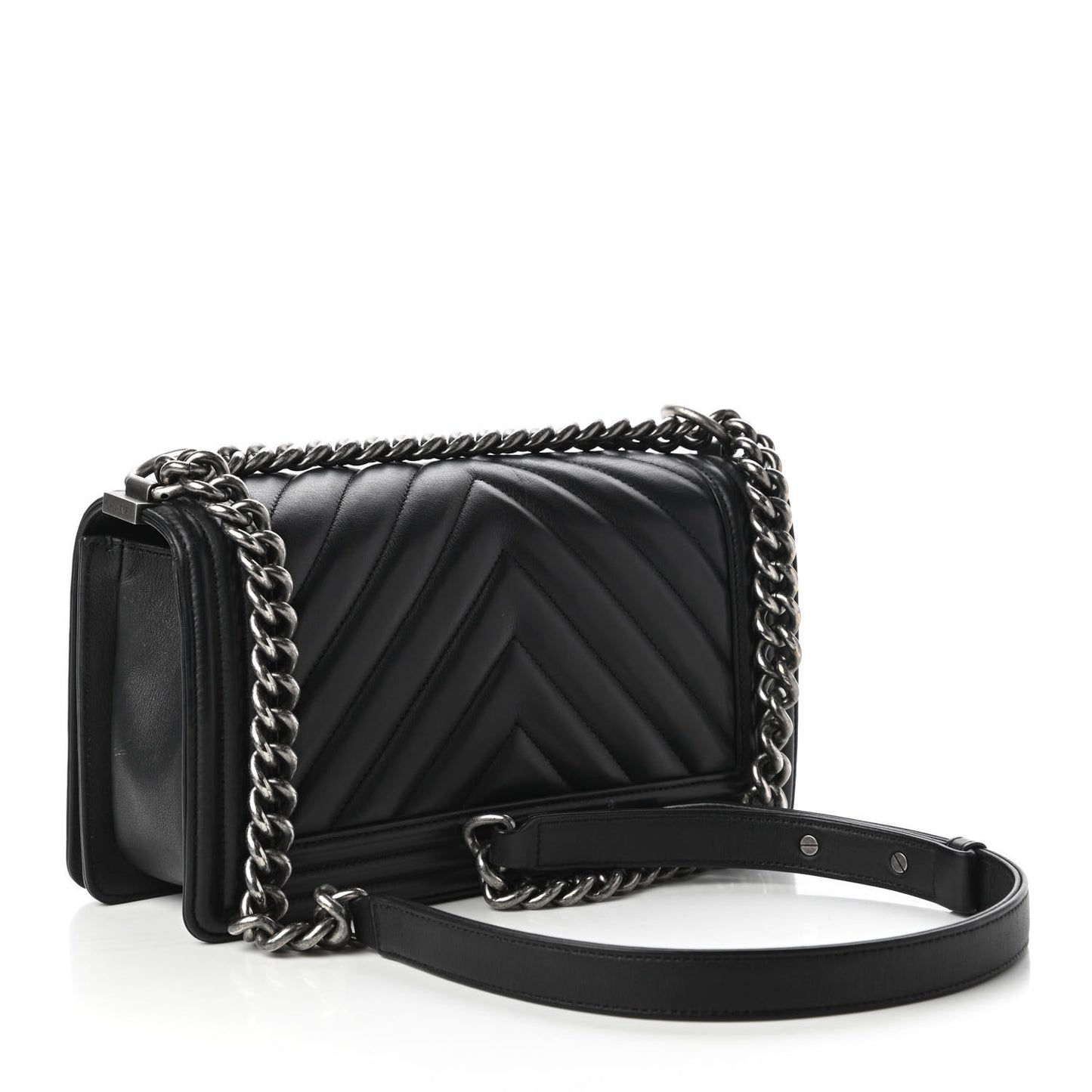 Calfskin Chevron Quilted Medium Boy Flap Black
