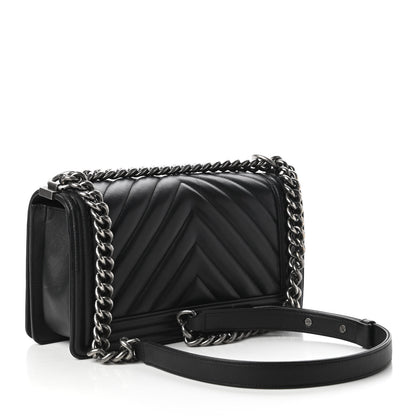 Chanel Calfskin Chevron Quilted Medium Boy Flap Black 3 of 11