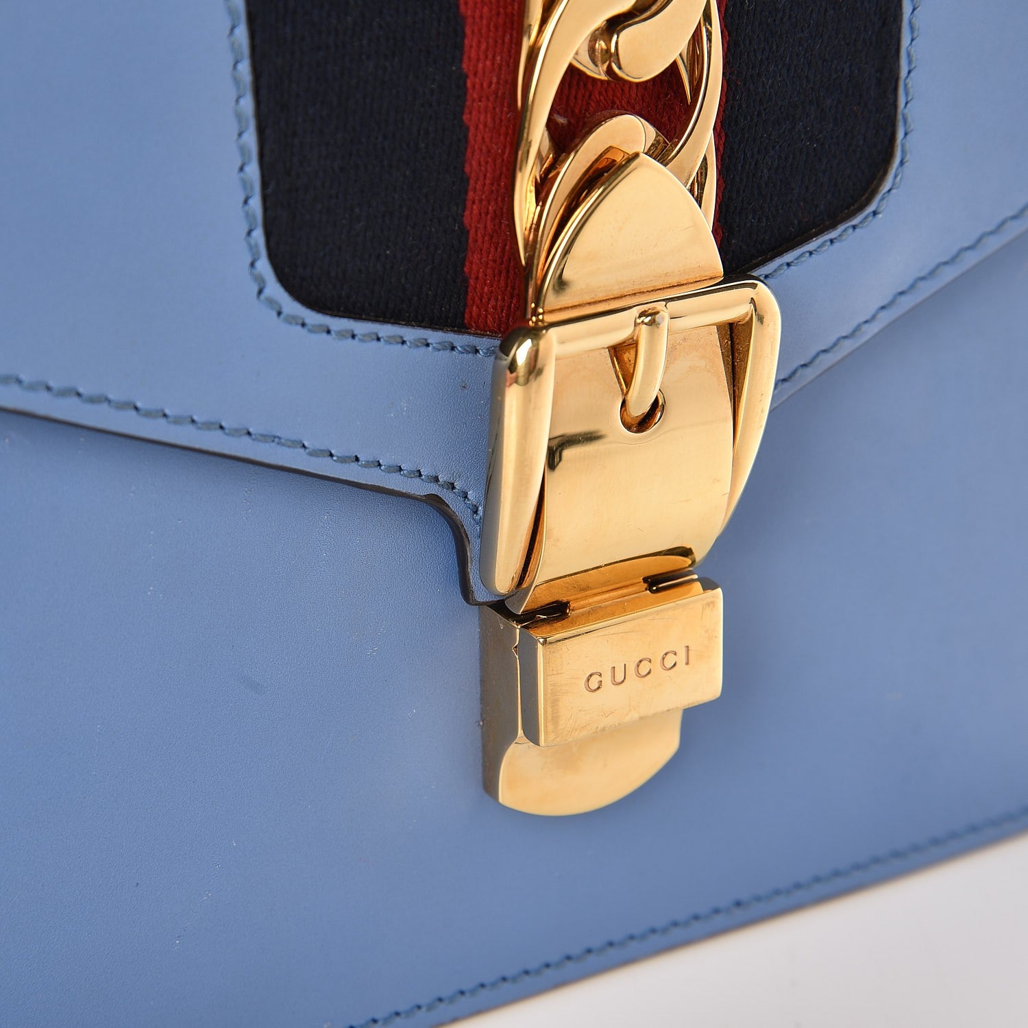 Gucci Vitello Fontanella Web Mini Sylvie Top Handle Bag Clear Sky Blue 12 of 13