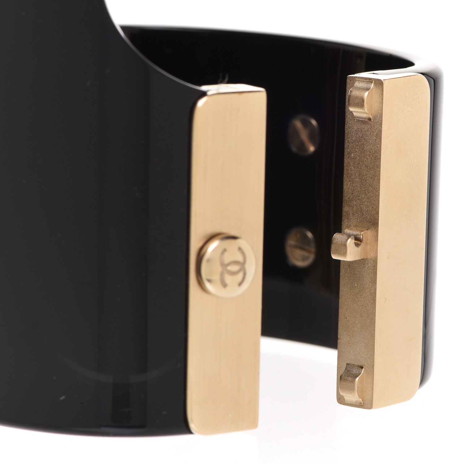 Chanel Resin Pearl CC Cuff Bracelet Black Gold 4 of 6