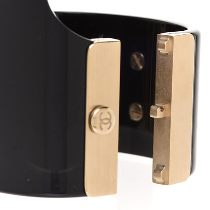 Chanel Resin Pearl CC Cuff Bracelet Black Gold 4 of 6