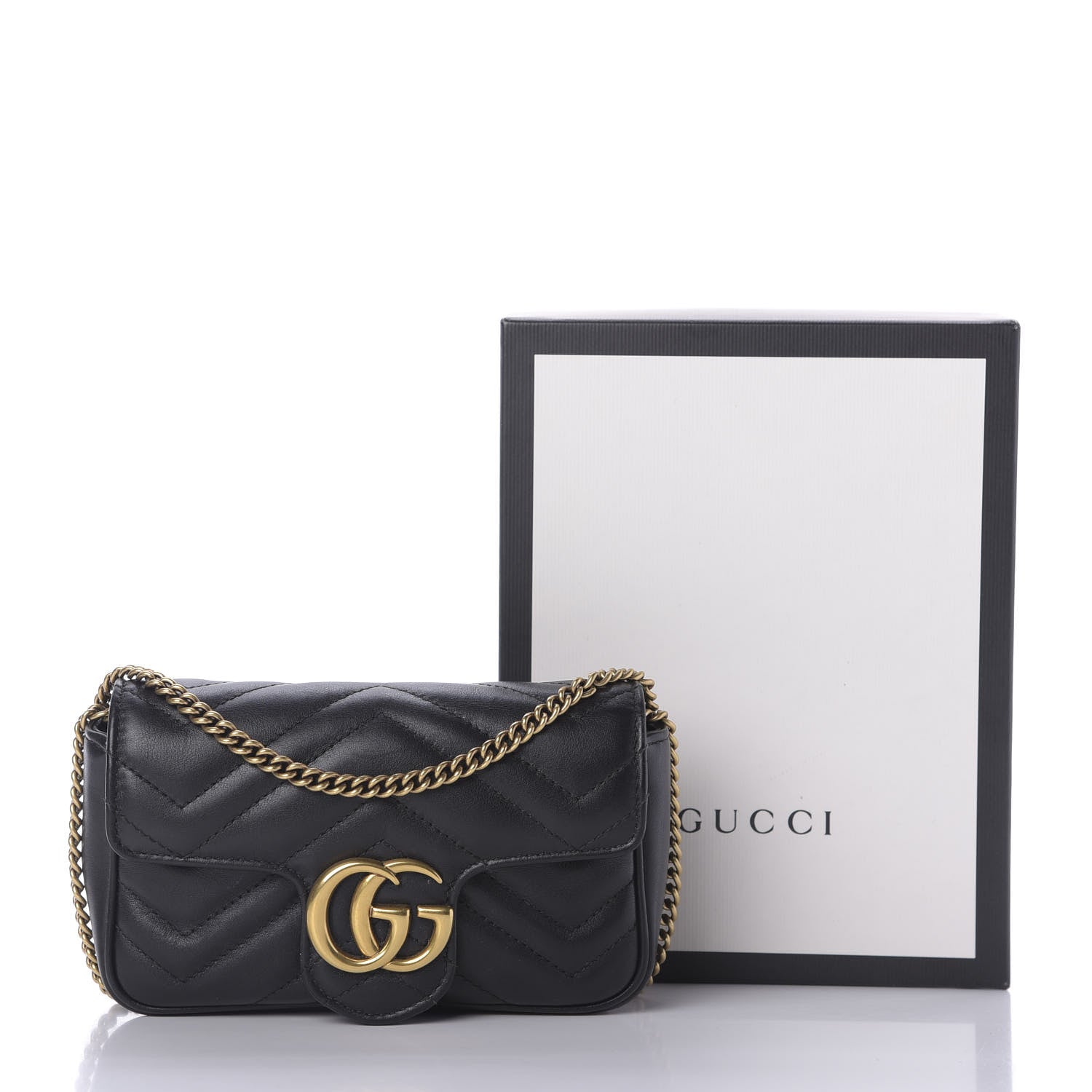 Gucci Calfskin Matelasse Super Mini GG Marmont Shoulder Bag Black 10 of 10