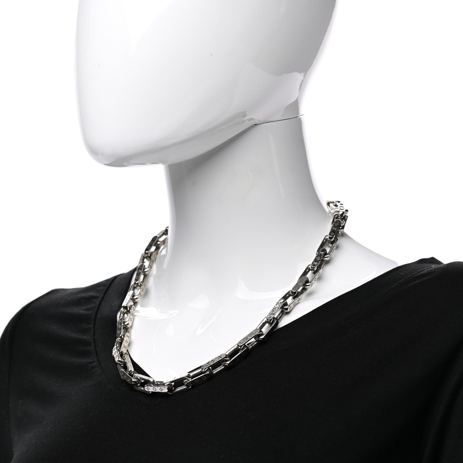Louis Vuitton Monogram Chain Necklace Silver 2 of 4