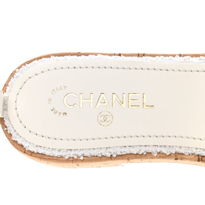 Chanel Tweed Cork CC Chain Mule Sandal 41 White 7 of 9