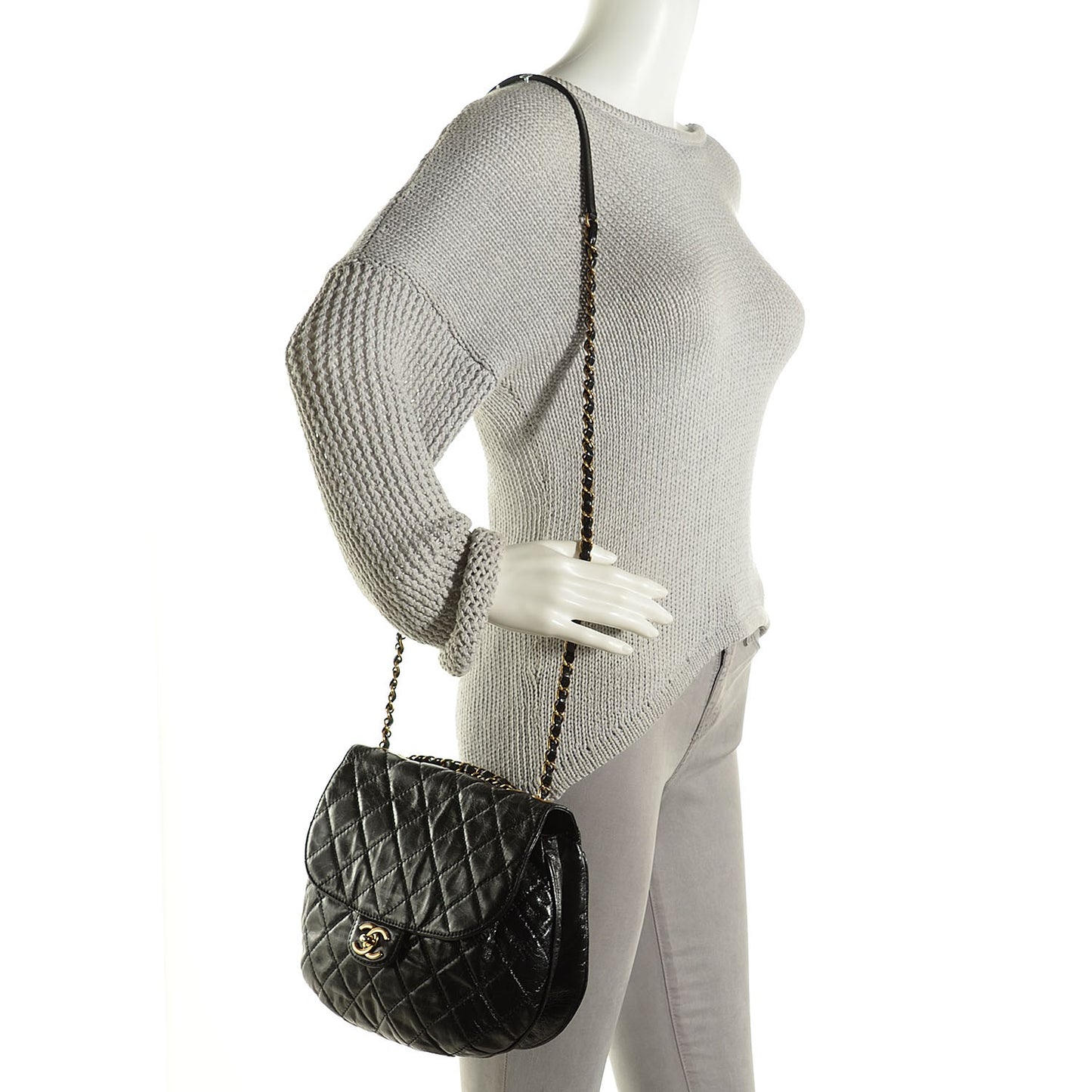 Calfskin Quilted Medium Bubble CC Flap Bag Black