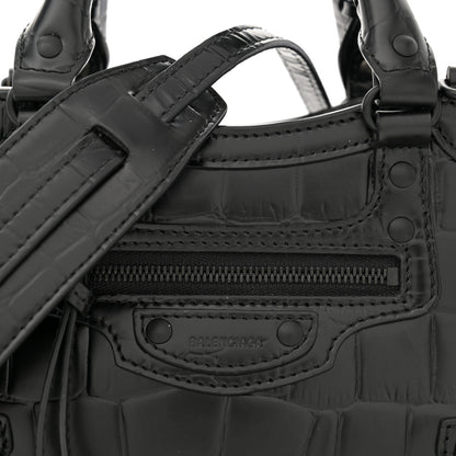 Balenciaga Semi Shiny Calfskin Crocodile Embossed Neo Classic Black Hardware Mini City Black 8 of 11