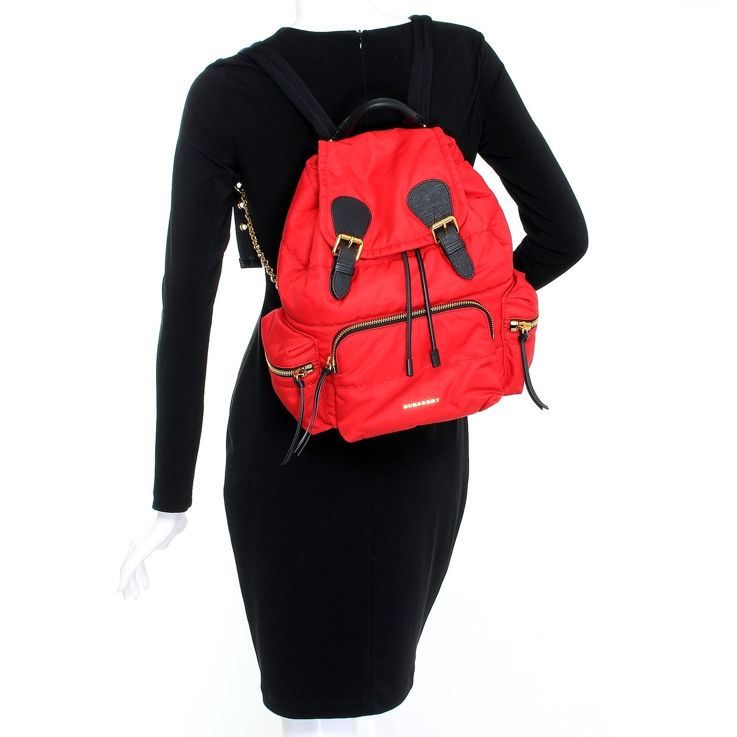 Quilted Nylon Medium Rucksack Backpack Bright Cherry