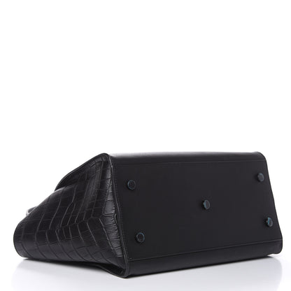 Saint Laurent Smooth Calfskin Crocodile Embossed Small Monogram Downtown Cabas Black 4 of 8