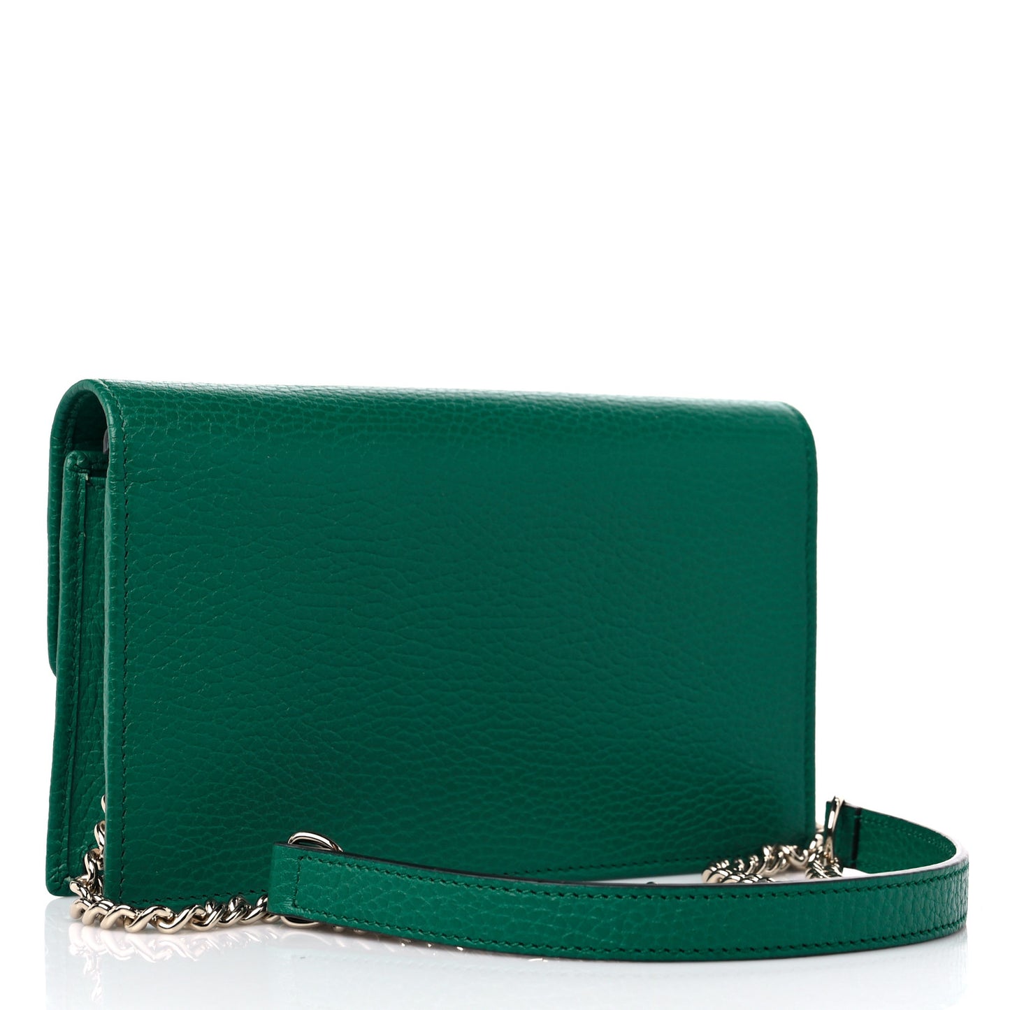 Dollar Calfskin Interlocking G Chain Wallet Emerald
