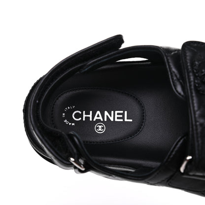 Chanel Lambskin Velcro Dad Sandals 35 Black 7 of 9