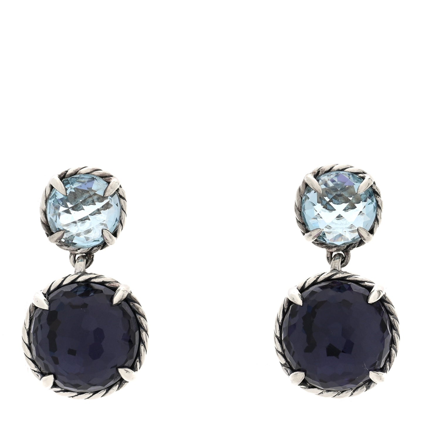 Sterling Silver Black Orchid Blue Topaz Chatelaine Drop Earrings