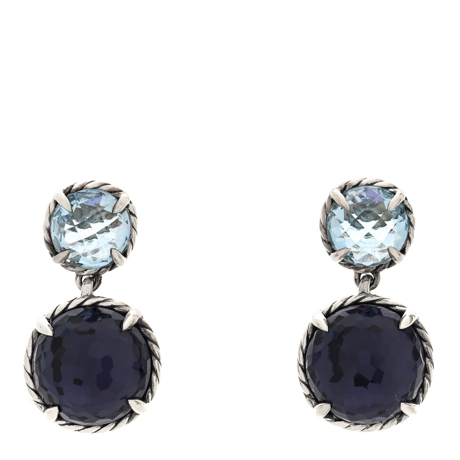 David Yurman Sterling Silver Black Orchid Blue Topaz Chatelaine Drop Earrings 1 of 4