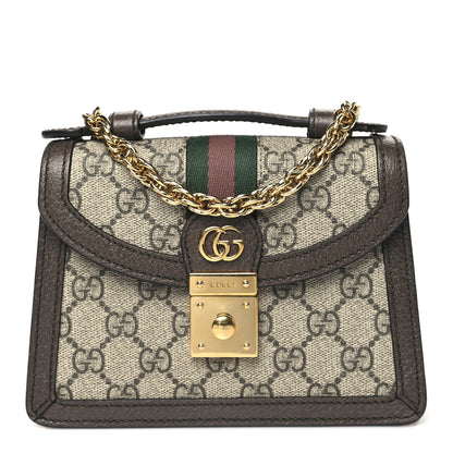 Gucci GG Supreme Monogram Textured Dollar Calfskin Web Mini Ophidia Padlock Top Handle Chain Shoulder Bag Beige Ebony New Acero 1 of 10