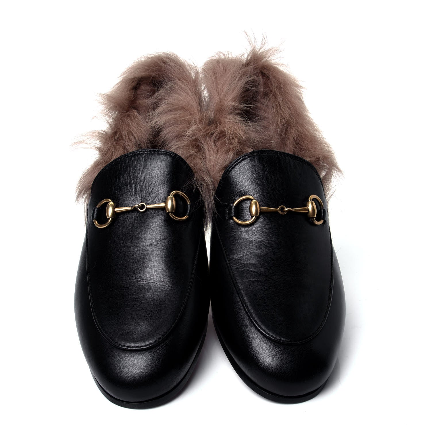Gucci Malaga Kid Fur Womens Jordaan Loafers 38 Black Natural 5 of 10