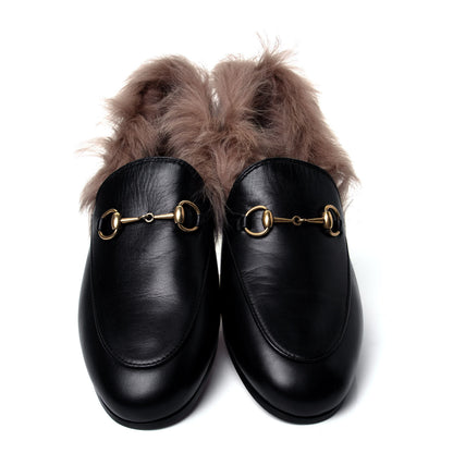 Gucci Malaga Kid Fur Womens Jordaan Loafers 38 Black Natural 5 of 10