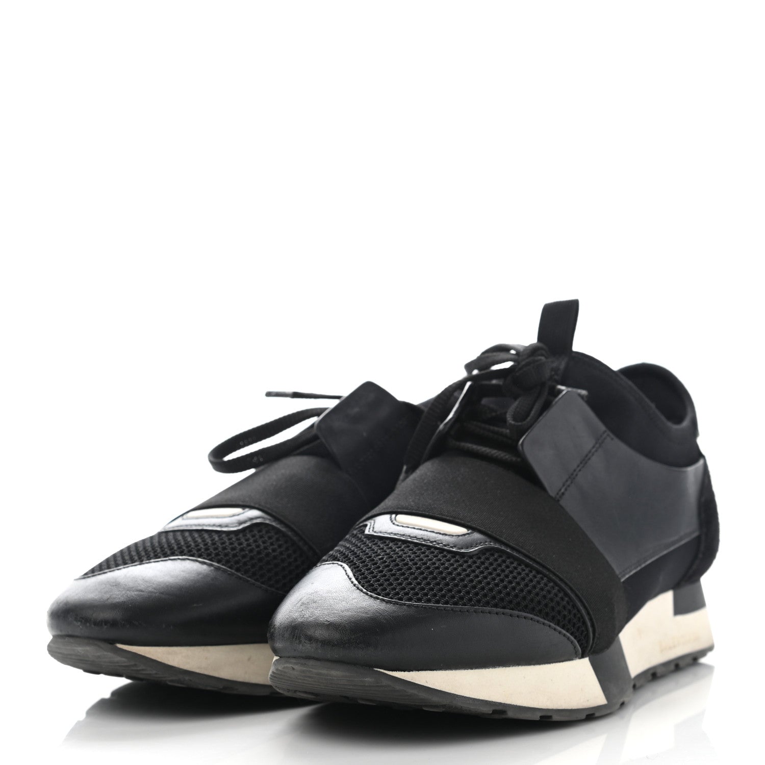 Balenciaga Mesh Calfskin Neoprene Suede Womens Race Runner Sneakers 40 Black 3 of 21
