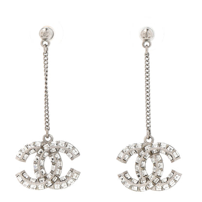 Chanel Baguette Crystal CC Drop Earrings Silver 2 of 4