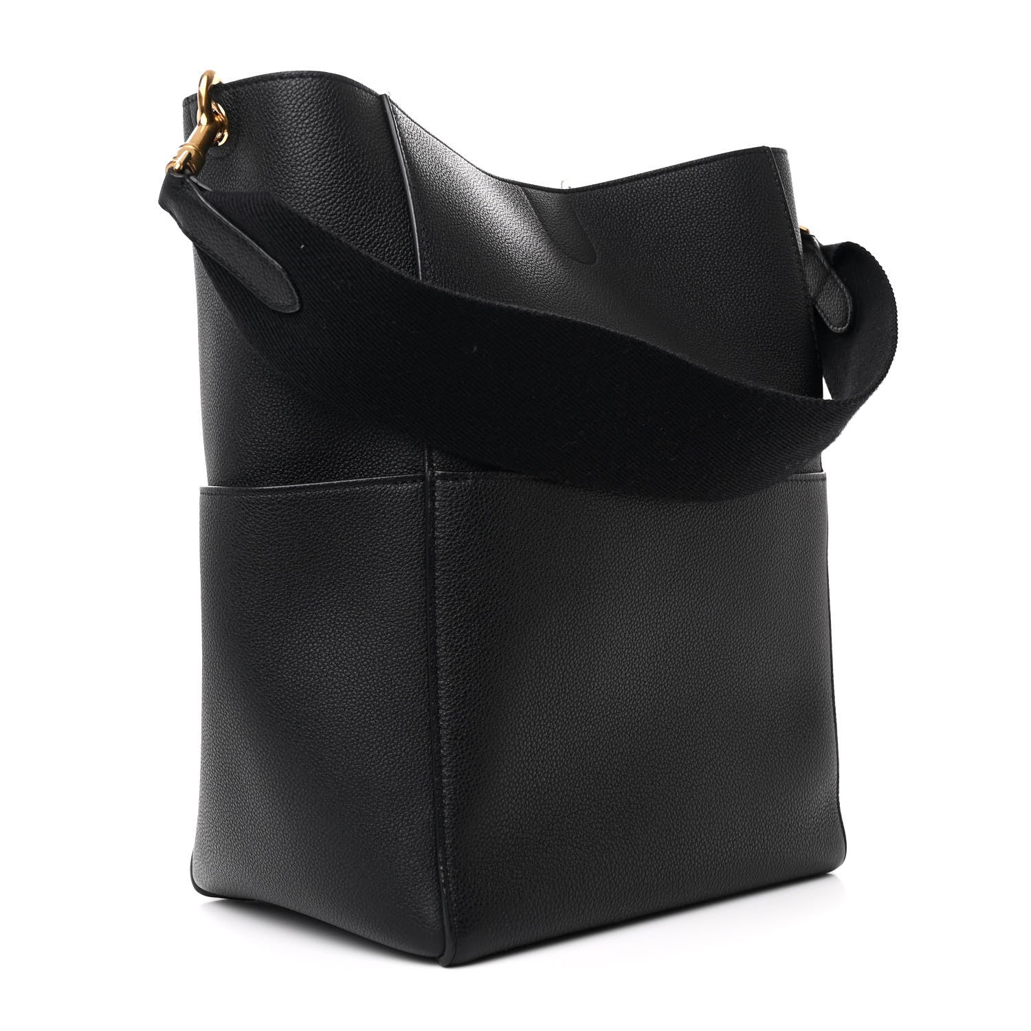 Celine Soft Grained Calfskin Sangle Bucket Bag Black 3 of 11