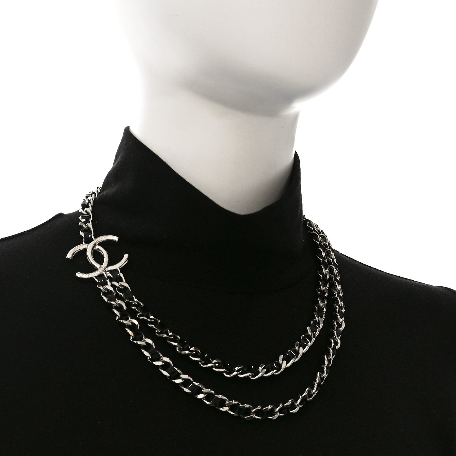 Chanel Metal Patent CC Double Chain Choker Black Silver 2 of 5