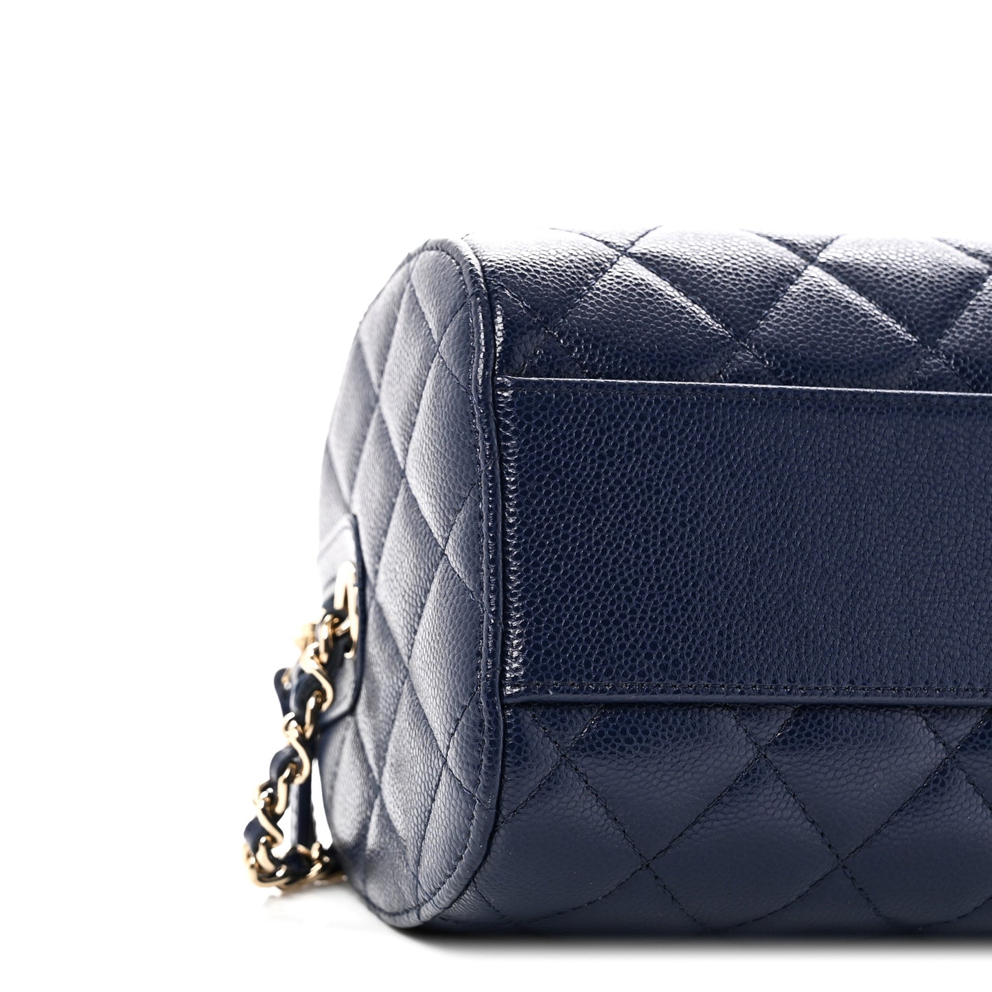 Caviar Quilted Barrel Clutch With Chain  Navy