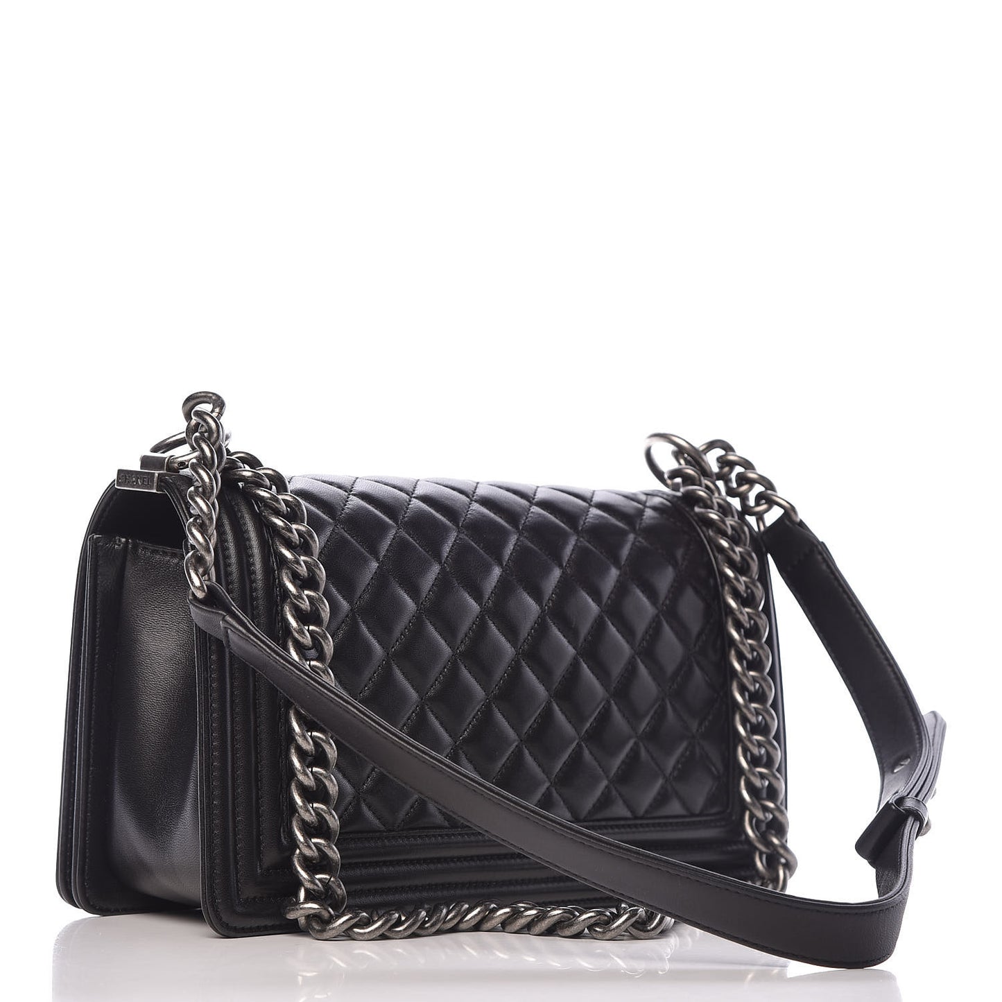 Lambskin Quilted Medium Boy Flap Black