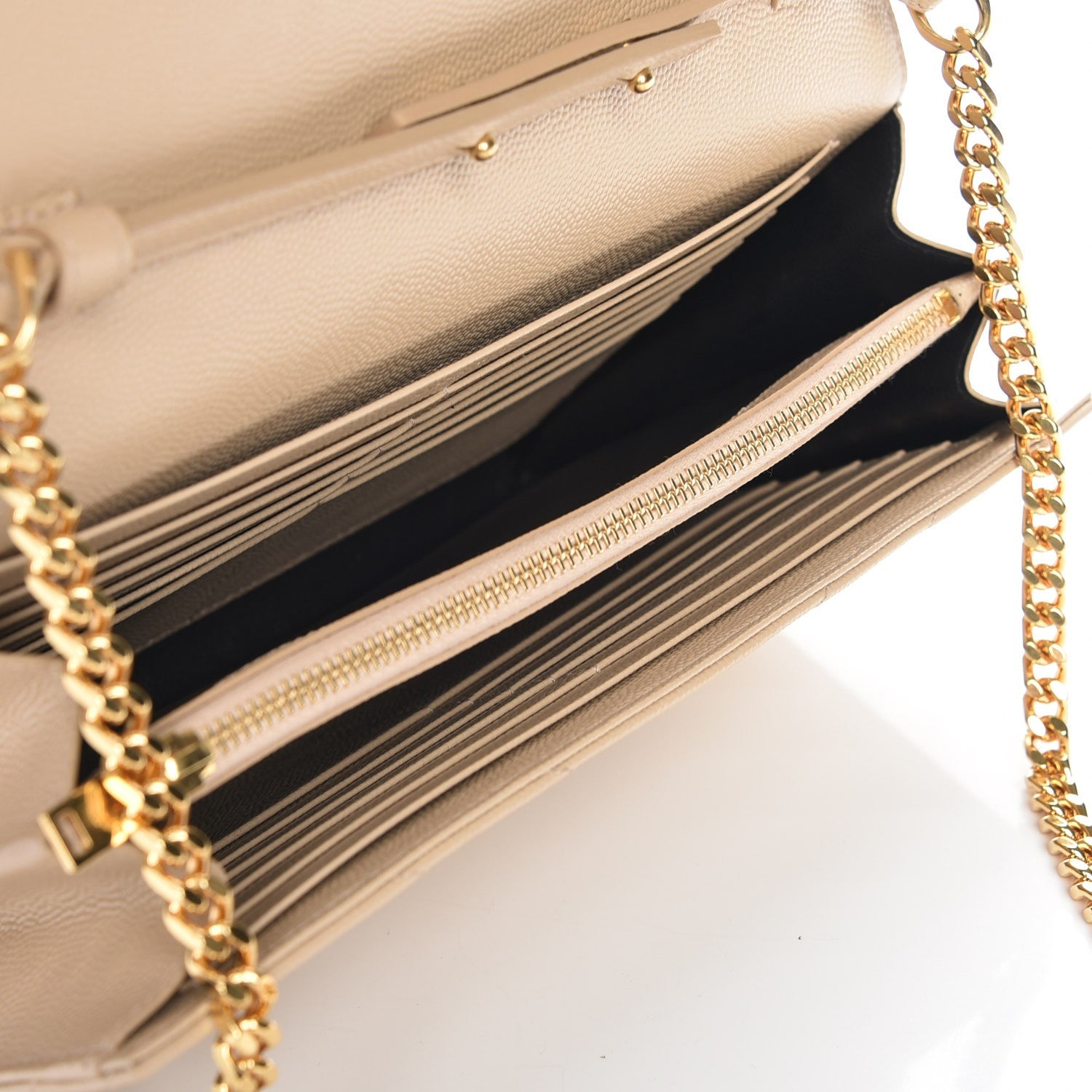 Saint Laurent Grain De Poudre Matelasse Chevron Monogram Chain Wallet Nude Powder 5 of 7