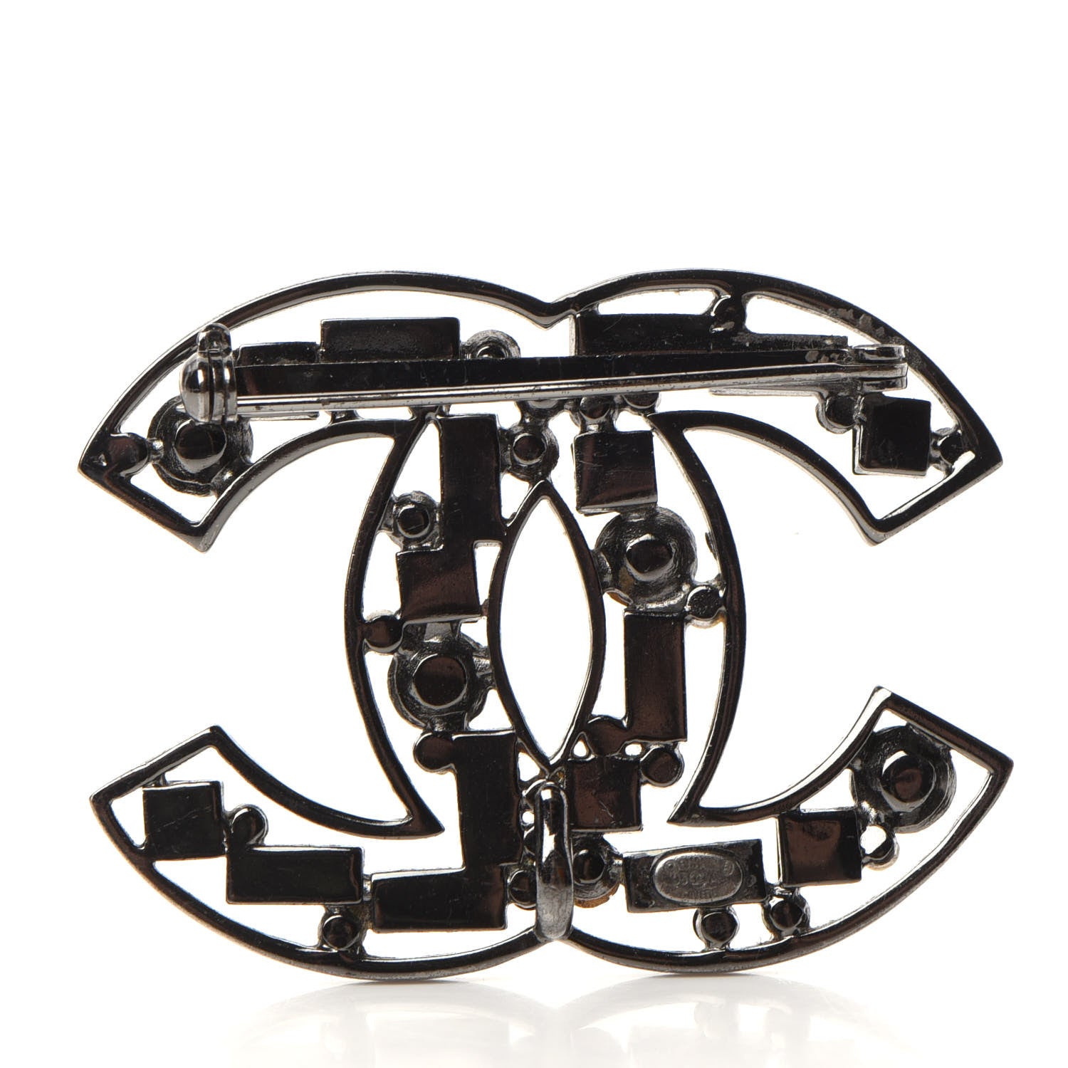 Chanel Ruthenium Pearl Crystal CC Brooch 4 of 5