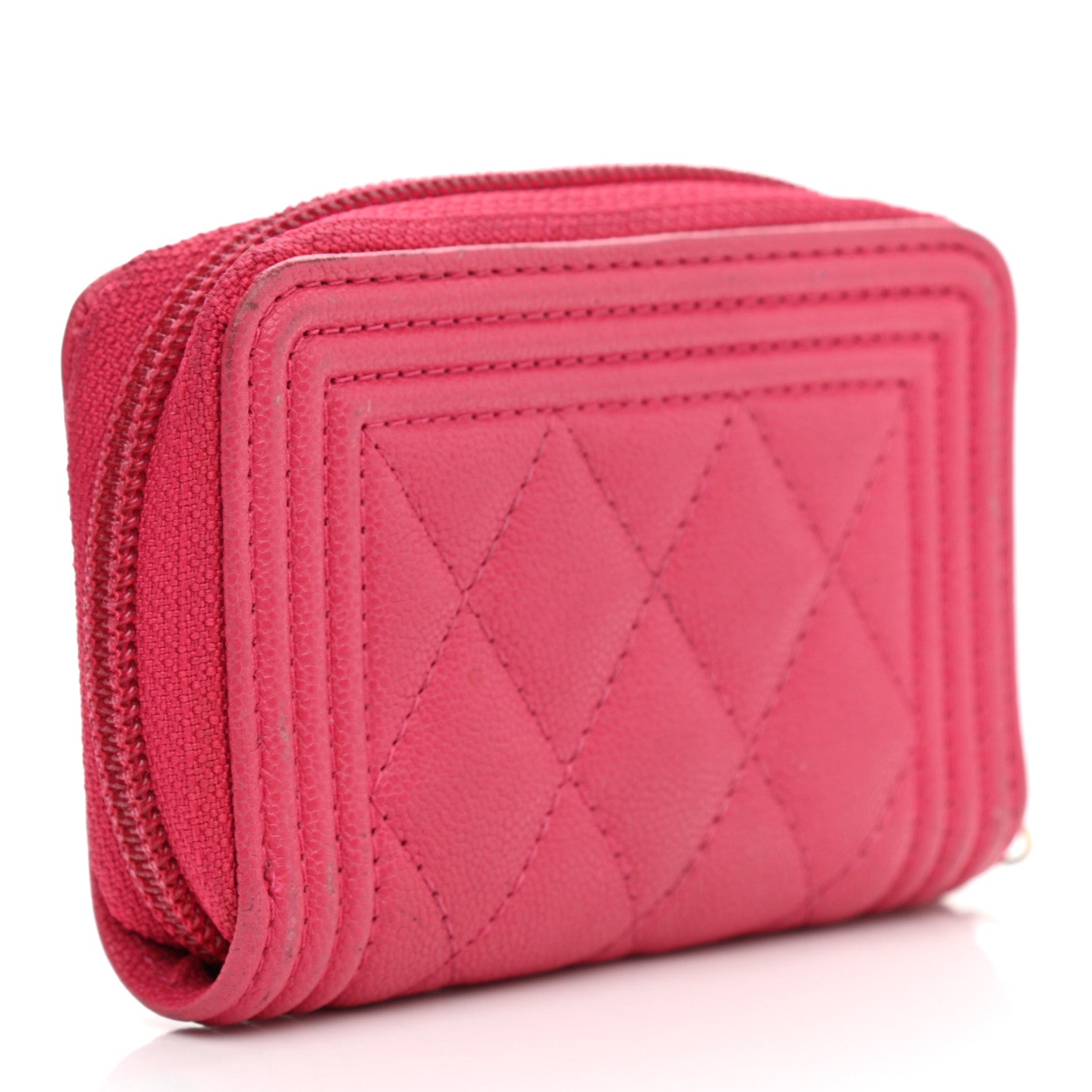 Chanel Caviar Quilted Boy Zip Around Coin Purse Wallet Fuchsia 3 of 9