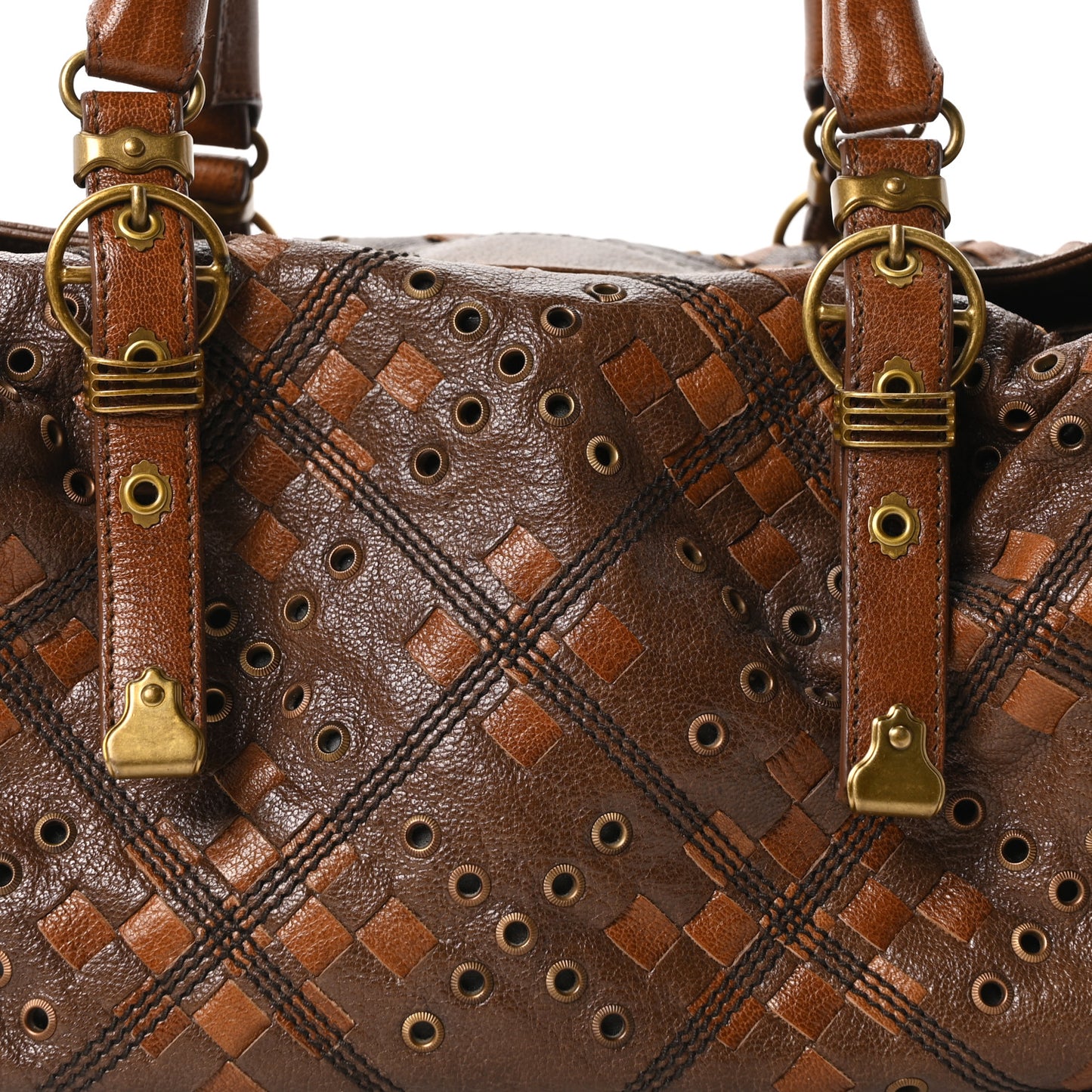 Goatskin Grommet Boston Handbag Brown