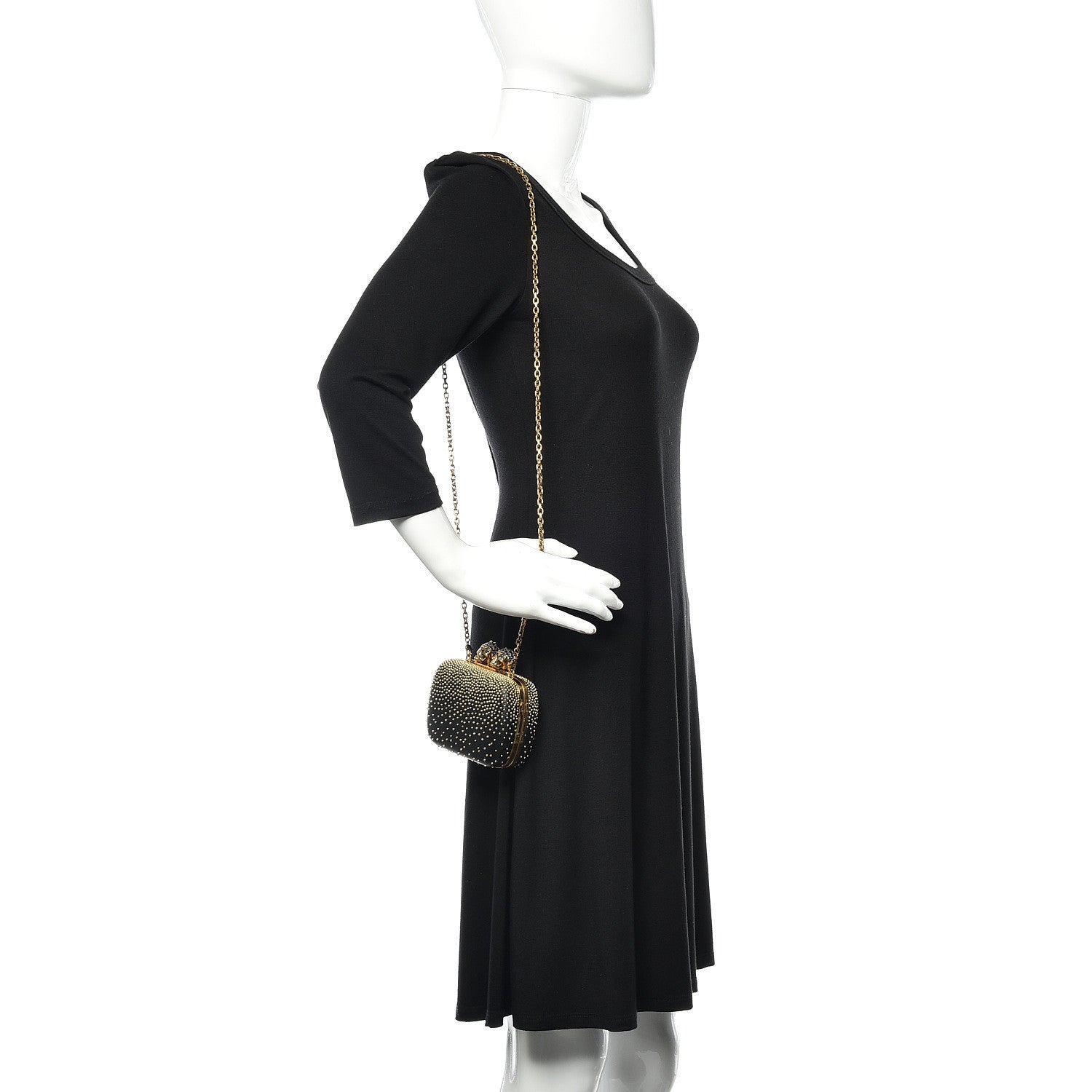 Alexander McQueen Nappa Studded Mini Queen and King Skull Box Chain Clutch Black Gold 2 of 10