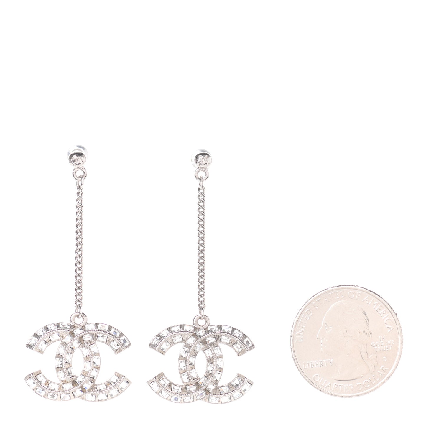 Baguette Crystal CC Drop Earrings Silver