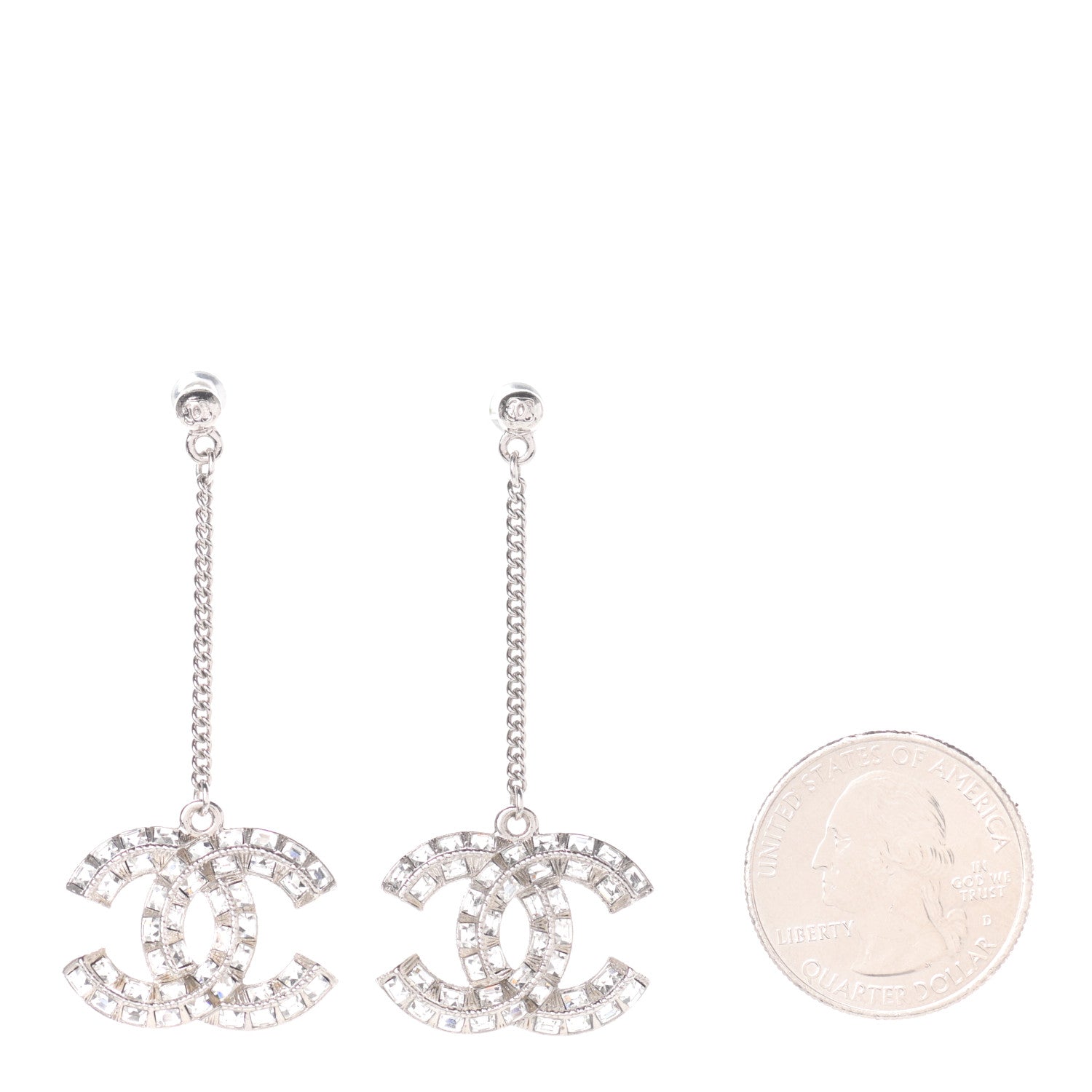 Chanel Baguette Crystal CC Drop Earrings Silver 2 of 4