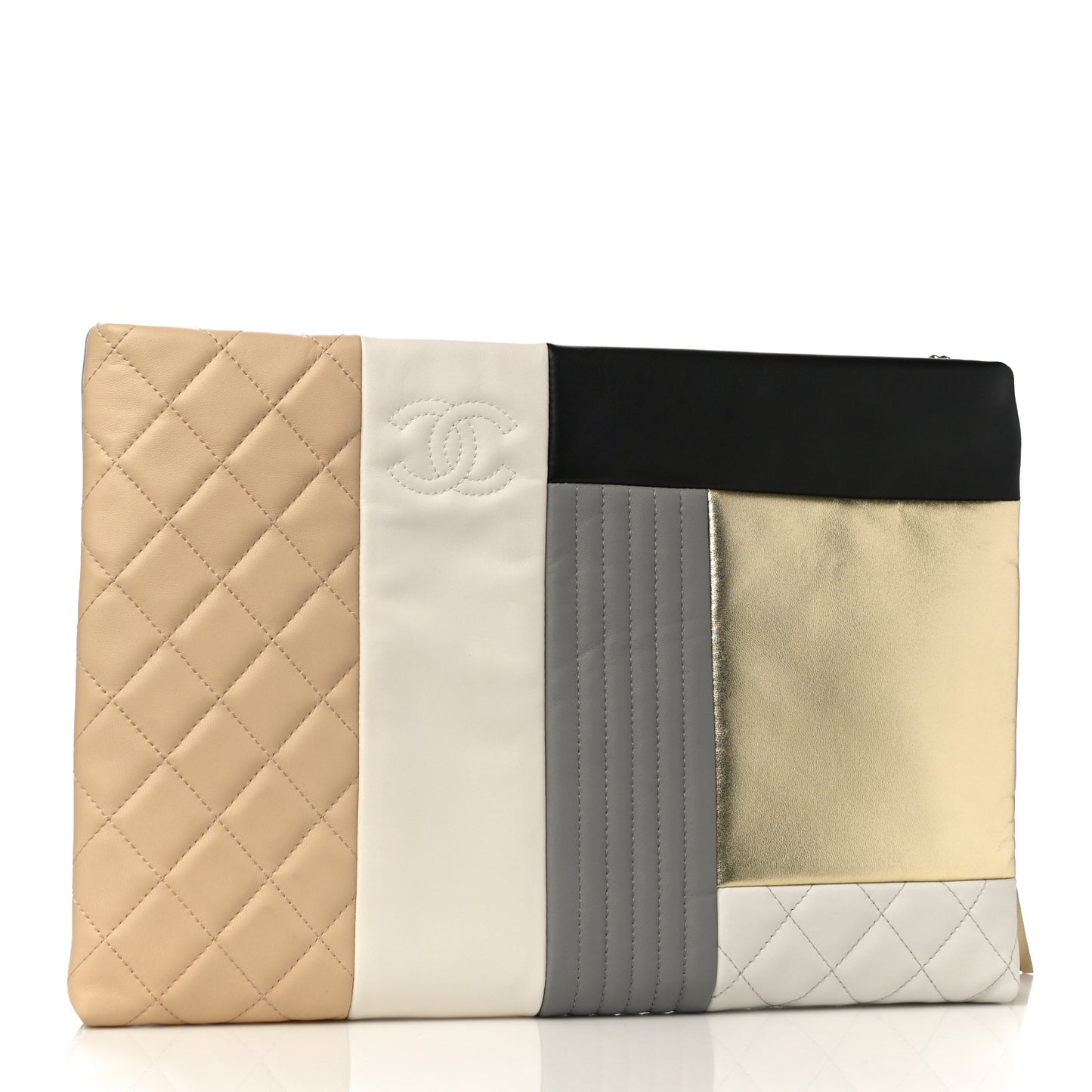 Lambskin Patchwork Medium Cosmetic Case Multicolor Silver