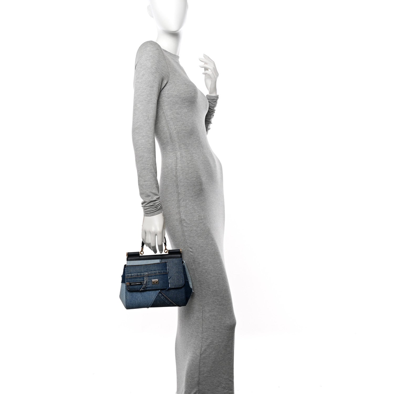 Dolce & Gabbana Calfskin Denim Patchwork Mini Miss Sicily Satchel Blue 2 of 10