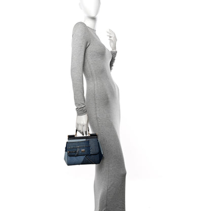 Dolce & Gabbana Calfskin Denim Patchwork Mini Miss Sicily Satchel Blue 2 of 10
