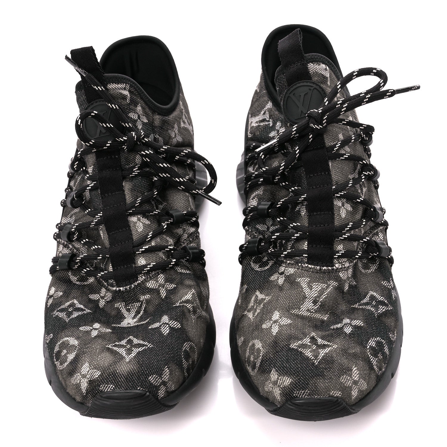 Louis Vuitton Denim Rubber Monogram Tie Dye Mens Fastlane Low Sneakers 9 Black 2 of 10