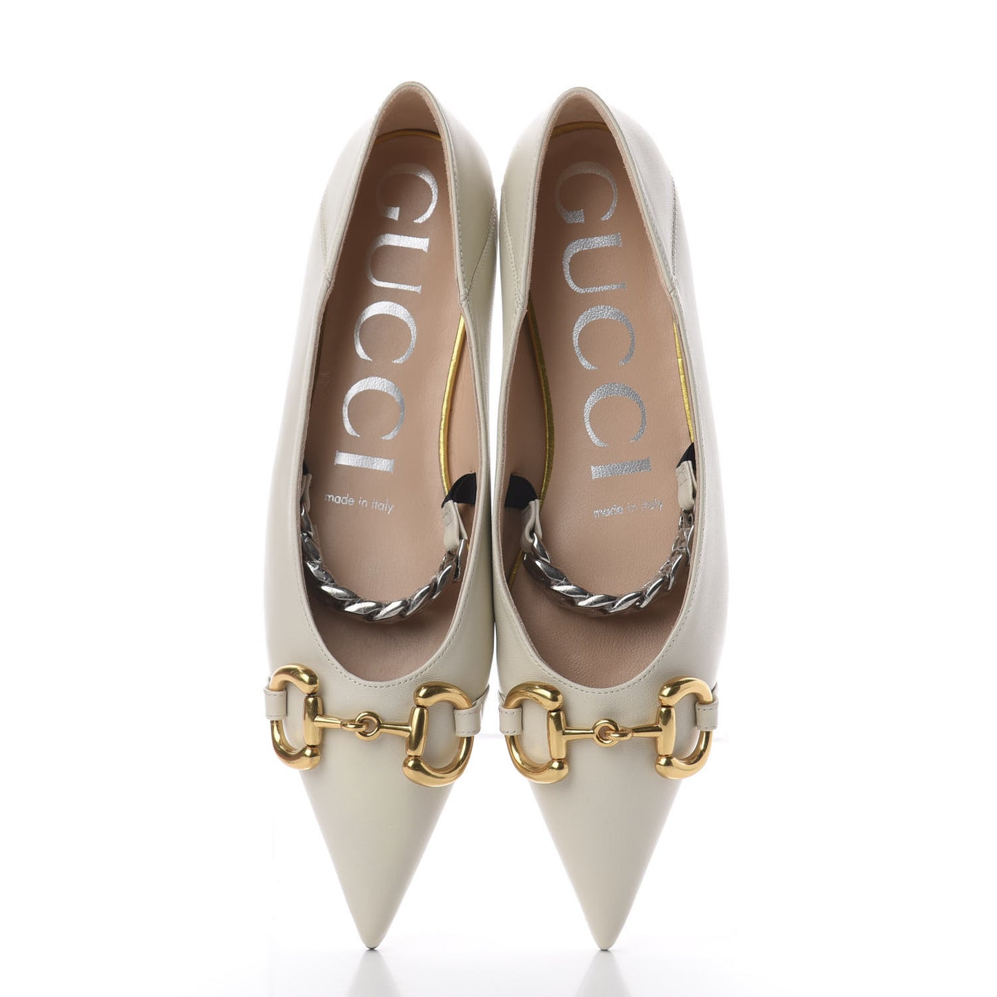 Nappa Lumiere Deva Horsebit Chain Embellished Flats 36 Dusty White