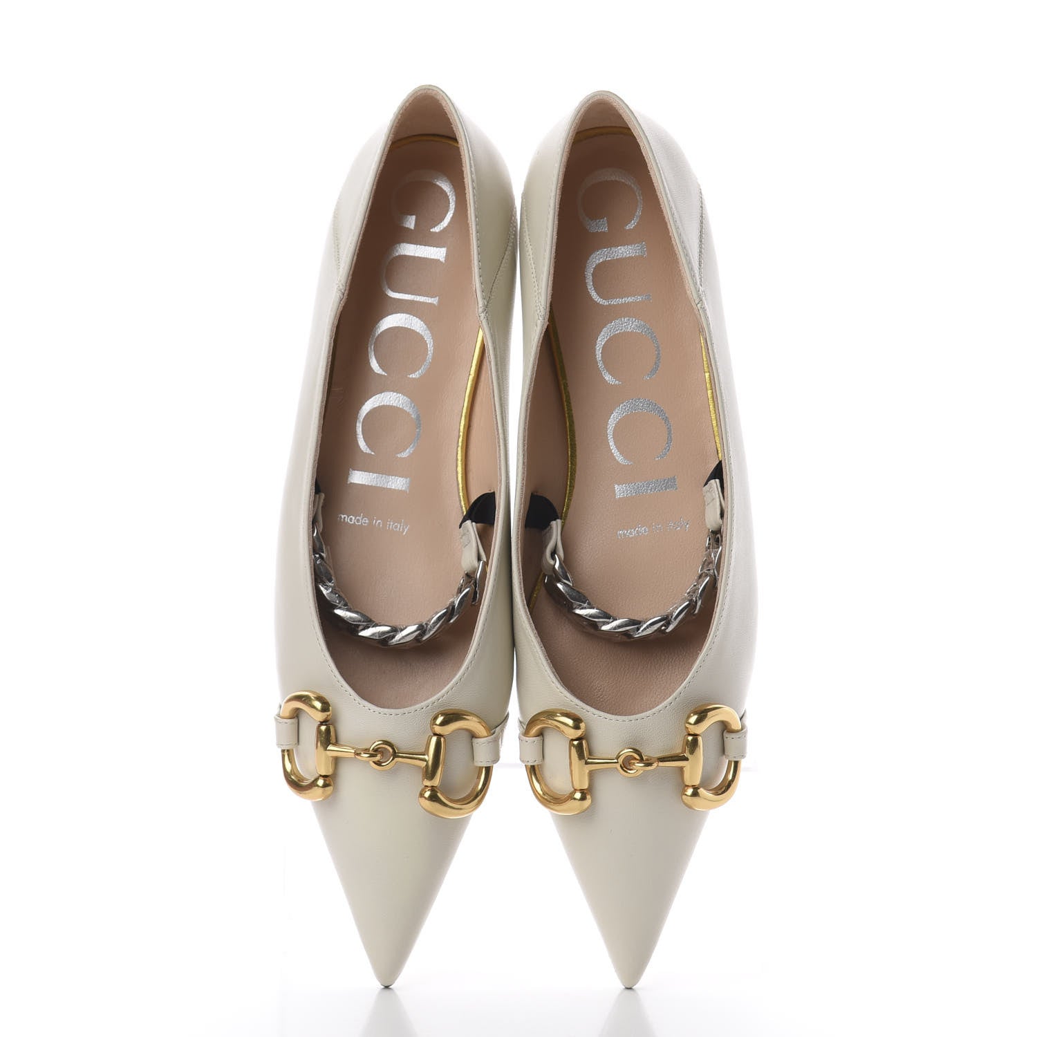 Gucci Nappa Lumiere Deva Horsebit Chain Embellished Flats 36 Dusty White 10 of 14