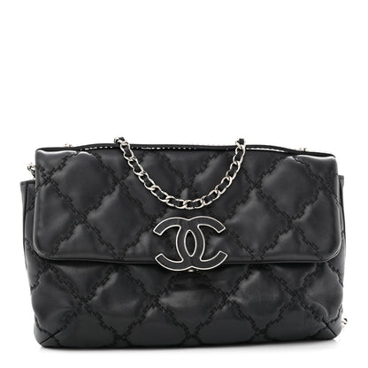 Chanel Calfskin Quilted Double Stitch Hamptons Clutch with Chain Black 1 of 11
