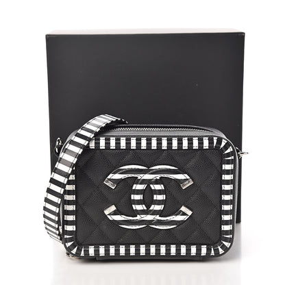 Chanel Caviar Quilted Striped Filigree Vanity Clutch With Chain Black White 9 of 9
