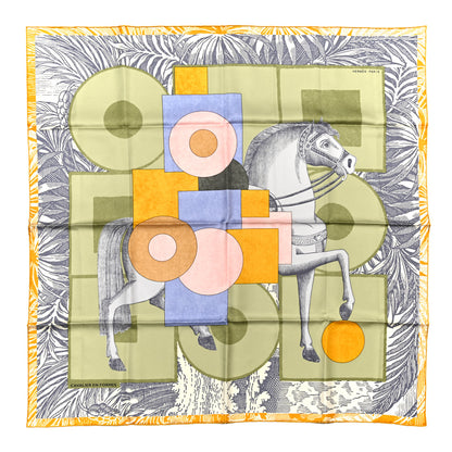 Hermes Silk Cavalier En Formes Scarf 90 JH Vert Amanda Jaune 1 of 6
