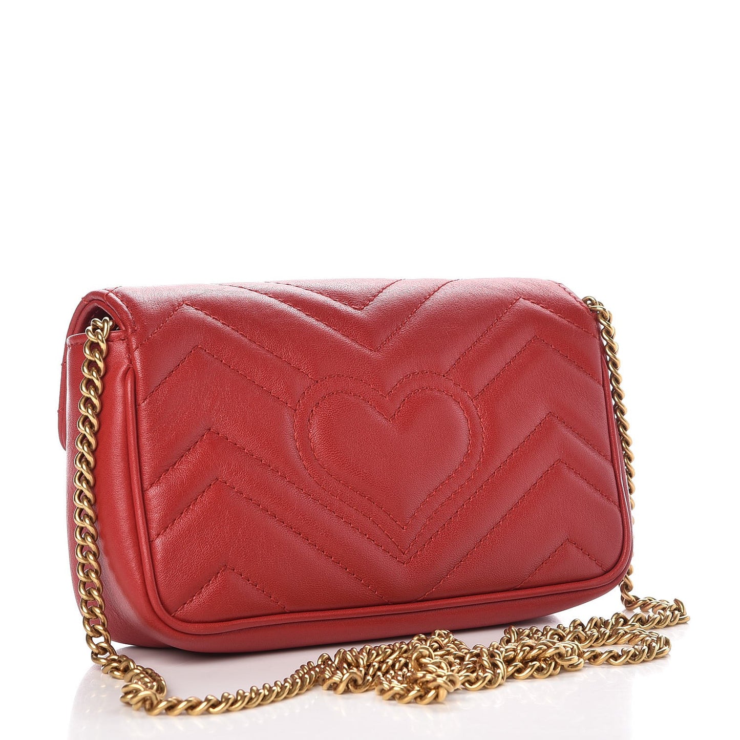 Calfskin Matelasse Super Mini GG Marmont Shoulder Bag Hibiscus Red