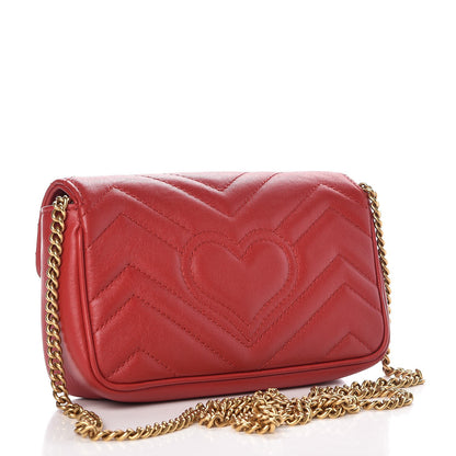 Gucci Calfskin Matelasse Super Mini GG Marmont Shoulder Bag Hibiscus Red 5 of 10