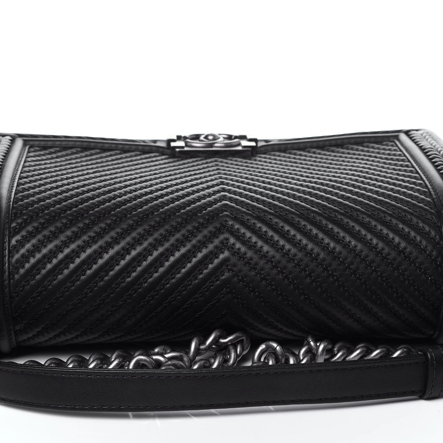 Chanel Calfskin Chevron Quilted New Medium Braided Boy Flap Black 9 of 11